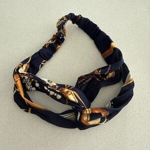 Dark Blue Gold Pattern Twisted Elastic Headband